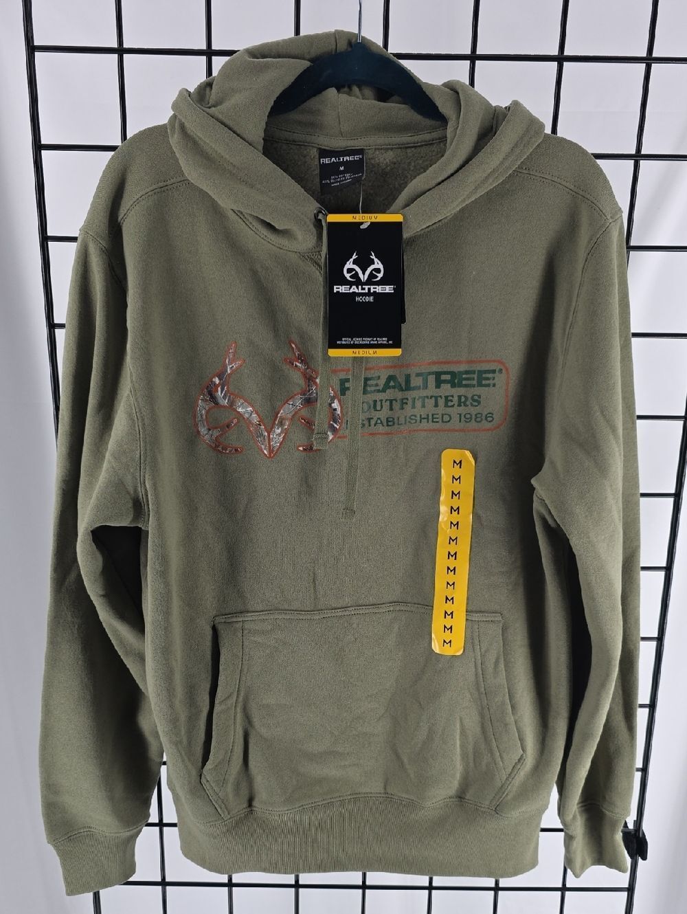 Realtree Olive Green Hoodie with Camouflage Antler Logo SIZE M